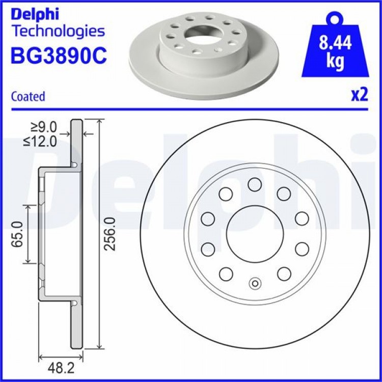 DELPHİ BG3890C | FREN DISKI TAKIM- ARKA VOLKWAGEN CADDY GOLF GOLF PLUS JETTA SCIROCCO TOURAN AUDI A3 SKODA OCTAVIA SUPERB 03