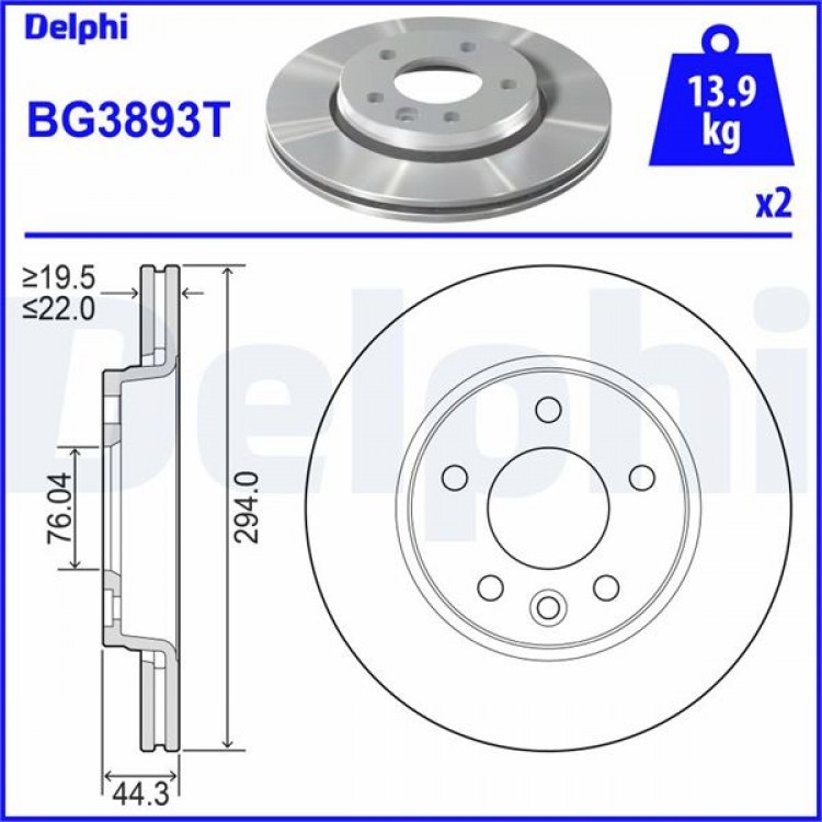 DELPHİ BG3893T | ARKA FREN DISKI HAVALI TRANSPORTER T5 1.9TDI-2.0-2.5TDI 04/03 > MULTIVAN V 04/03 >