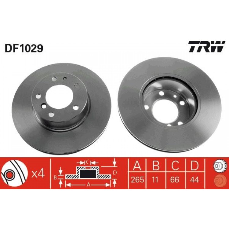 TRW DF1029 | FREN DISK ARKA I RENAULT:  LAGUNA I (B56_, 556_), LAGUNA I GRANDTOUR (K56_), SAFRANE I (B54_), SAFRANE II (B54_) 1996-2003