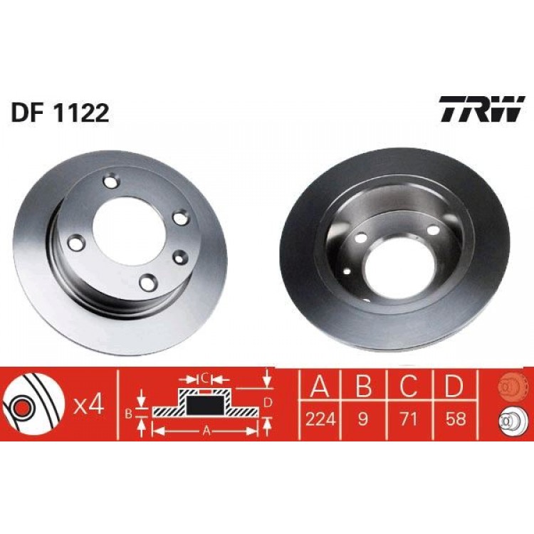 TRW DF1122 | FREN DISK ARKA I CITROEN:  XANTIA (X1_, X2_), XANTIA BREAK (X1_, X2_) 1987-2008