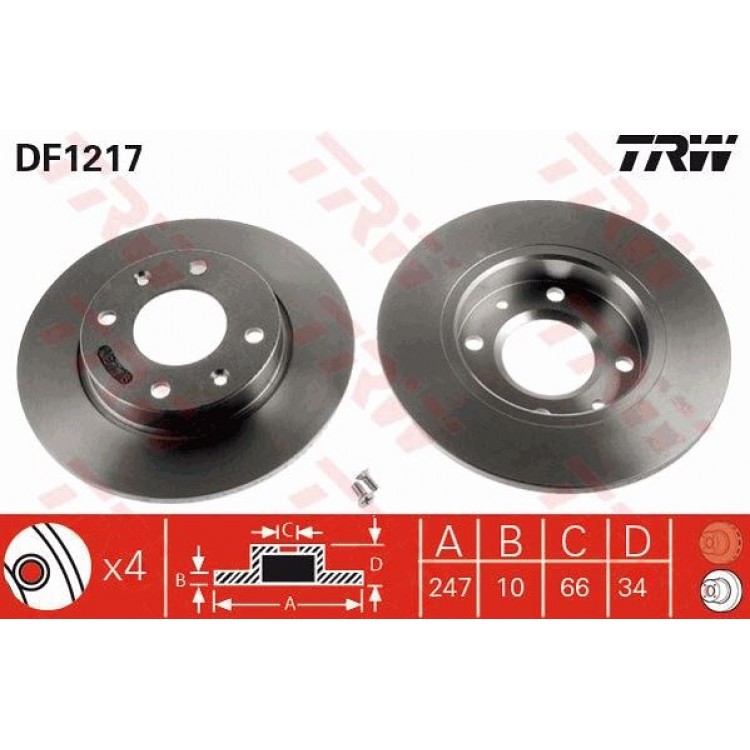 TRW DF1217 | TAKIM - FREN DISKI ON DUZ 247MM ( PEUGEOT ) P106 1.1 1.4 1.4I 1.5D 1.6I (91->)