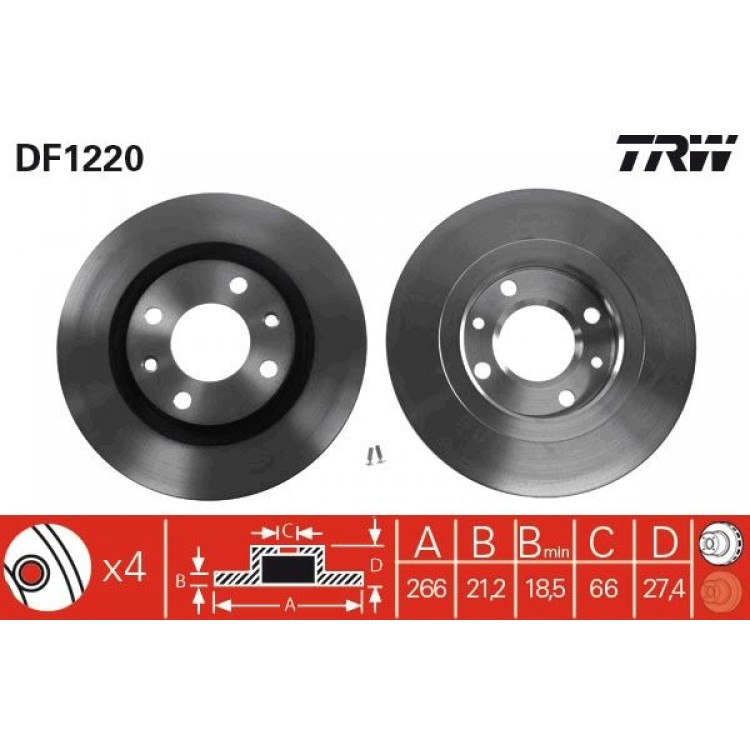 TRW DF1220 | TAKIM - FREN DISKI ON HAVALI 266MM P206 P306 P405 PARTNER BERLINGO EM