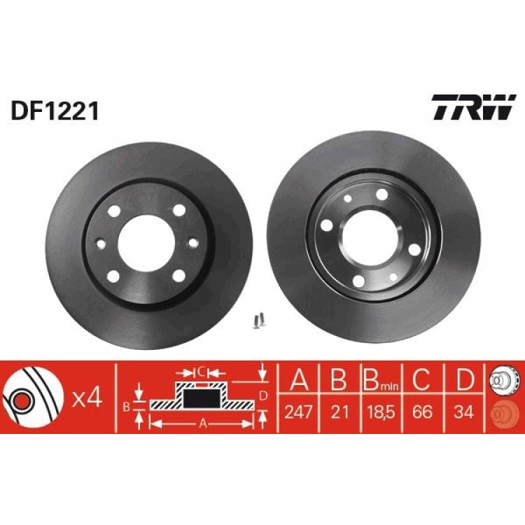 TRW DF1221 | TAKIM - FREN DISKI ON HAVALI ( PEUGEOT CITROEN ) P106 P205 GTI P206 P306   ZX