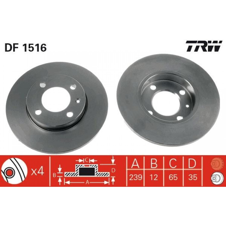 TRW DF1516 | TAKIM - FREN DISKI ON 4 BIJON (VOLKSWAGEN) POLO CLASIC (95-99) GOLF I 1.6 1.6D PASSAT 1.6 1.6D