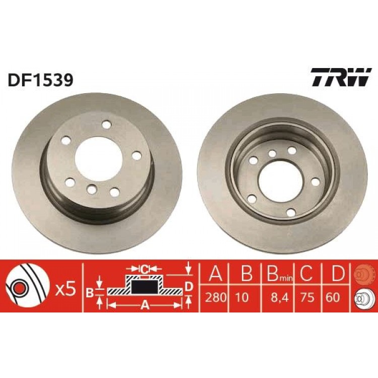 TRW DF1539 | FREN DISK ARKA I BMW:  3 (E36), 3 (E46), 3 COMPACT (E46), 3 CONVERTIBLE (E36), 3 COUPE (E36), 3 COUPE (E46), 3 TOURING (E36) 1982-1994