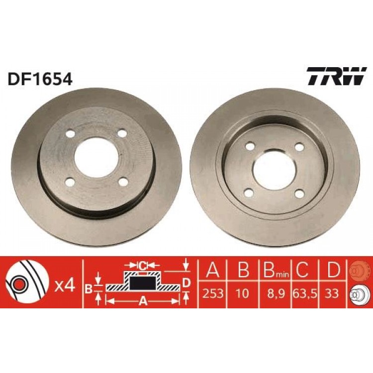 TRW DF1654 | TAKIM - FREN DISKI ARKA FORD FOCUS SCORPIO SIERRA