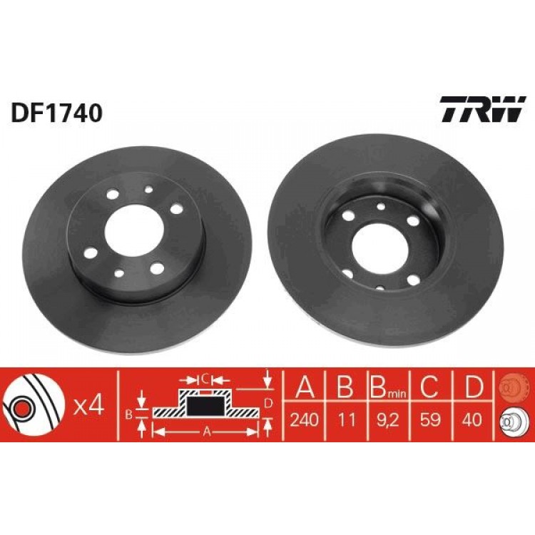 TRW DF1740 | FREN DISK ARKA I ALFA ROMEO:  145 (930_), 146 (930_), 155 (167_), 33 (907A_), 33 SPORTWAGON (907B_) 1989-2012