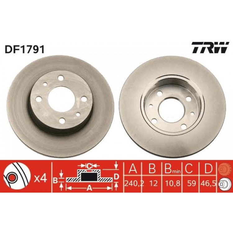 TRW DF1791 | TAKIM - FREN DISKI ON 4D-240MM UNO 70 1985->