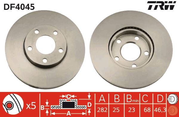 TRW DF4045 | FREN DISK ON I VOLKSWAGEN:  PASSAT (3B2), PASSAT (3B3), PASSAT VARIANT (3B5), PASSAT VARIANT (3B6) 2000-2017