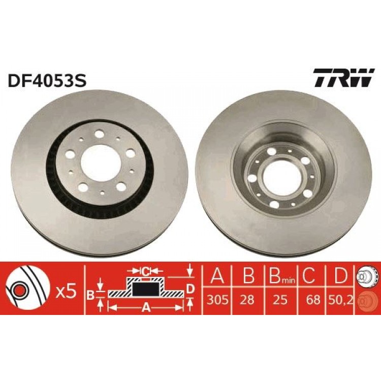 TRW
DF4053S | FREN DISK ON I VOLVO: S60 I (384), S80 I (184), V70 I (875, 876), V70 II (285), XC70 CROSS COUNTRY (295) 1996-2005 TRW
DF4053S | FREN DISK ON I VOLVO: S60 I (384), S80 I (184), V70 I (875, 876), V70 II (285), XC70 CROSS COUNTRY (295) 1996-2005