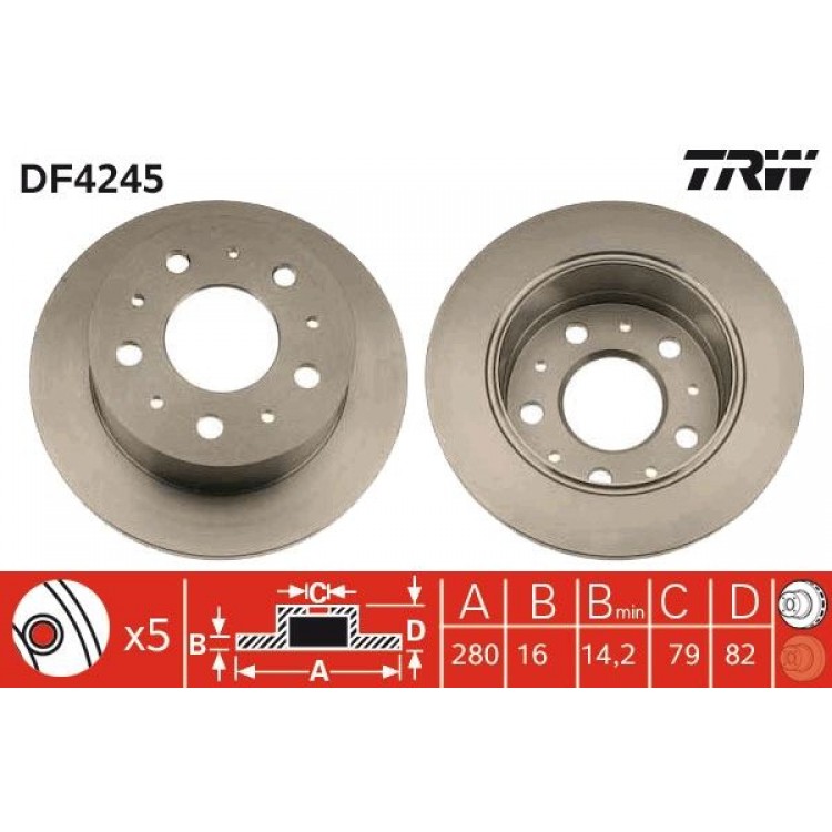 TRW DF4245 | TAKIM - FREN DISKI ARKA 280MM  DUCATO 18 08 (245..) JUMPER [U5] BOXER [U5] 2.8HDI 2004->