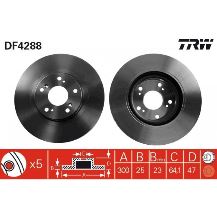 TRW DF4288 | FREN DISK ON I HONDA:  CIVIC VII HATCHBACK (EU, EP, EV), INTEGRA COUPE (DC5) -  HONDA - DONGFENG HONDA:  CR-V (RD_), CR-V (RE_) 2006-2019