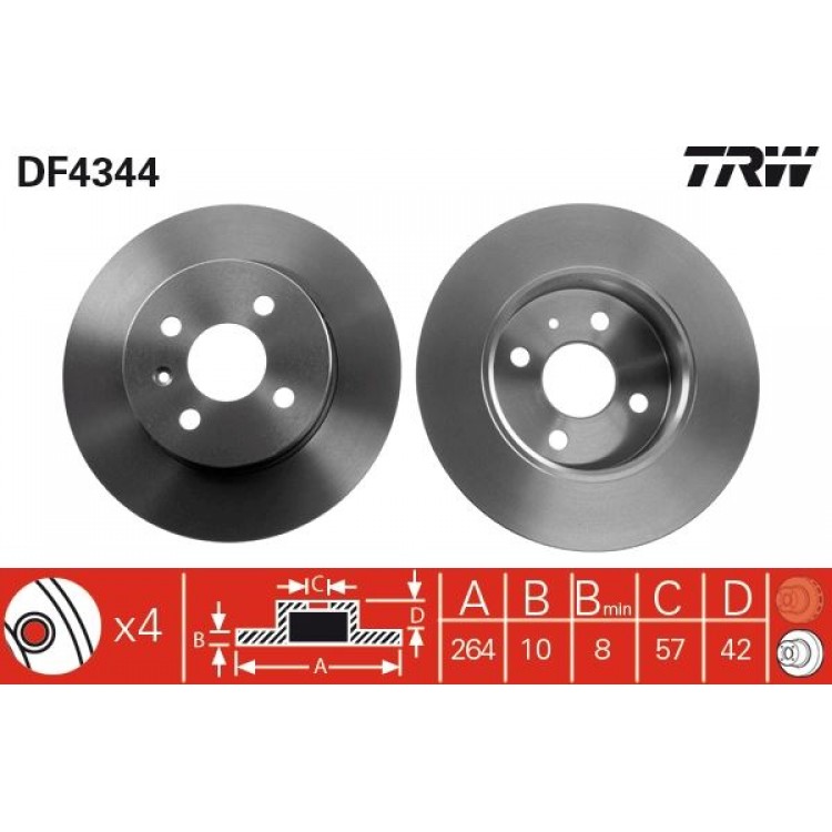 TRW DF4344 | TAKIM - FREN DISKI ARKA 264MM ASTRA H 05-> COMBO 01-> MERIVA 03-10