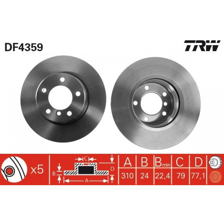 TRW DF4359 | FREN DISK ON I BMW:  5 (E60), 5 TOURING (E61) -  :  5 SERIES (E60) 2007-2016