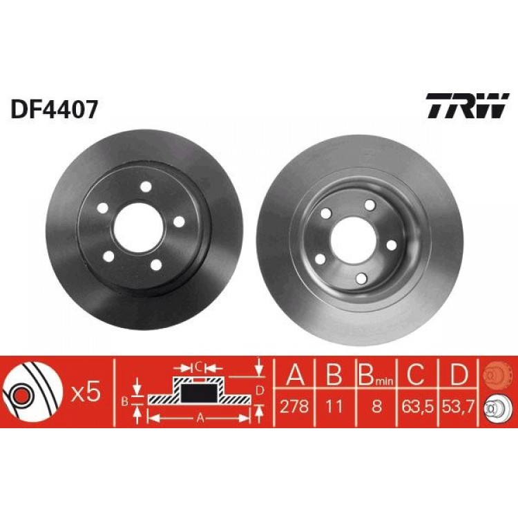TRW DF4407 | FREN DISK ARKA I FORD:  TOURNEO CONNECT, TRANSIT CONNECT (P65_, P70_, P80_) 2005-2015