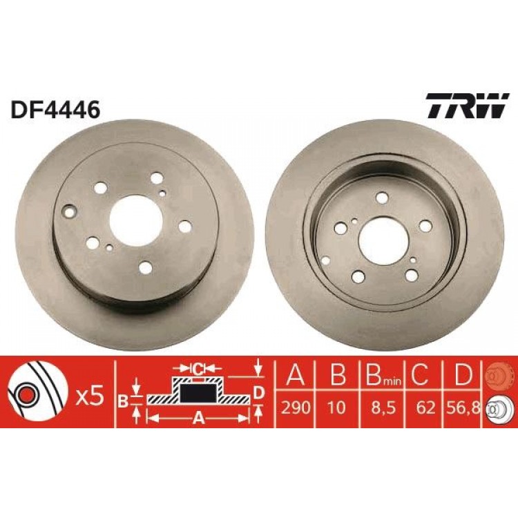 TRW DF4446 | FREN DISK ARKA I TOYOTA:  COROLLA VERSO (ZER_, ZZE12_, R1_), COROLLA VERSO (_E12_) 2007-2013