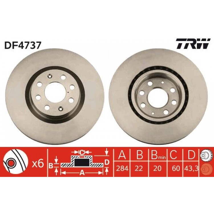 TRW DF4737 | TAKIM - FREN DISKI ON HAVALI 280MM PUNTO 09-> GRANDE PUNTO 05-> PUNTO EVO 08-12 CORSA D 06-> CORSA E 14->
