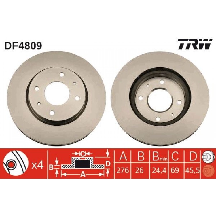 TRW DF4809 | FREN DISK ON I MITSUBISHI:  GALANT VI (EA_), GALANT VI ESTATE (EA_), LANCER VII (CS_A, CT_A), LANCER VII KOMBI (CS_W, CT_W) 2008-2014