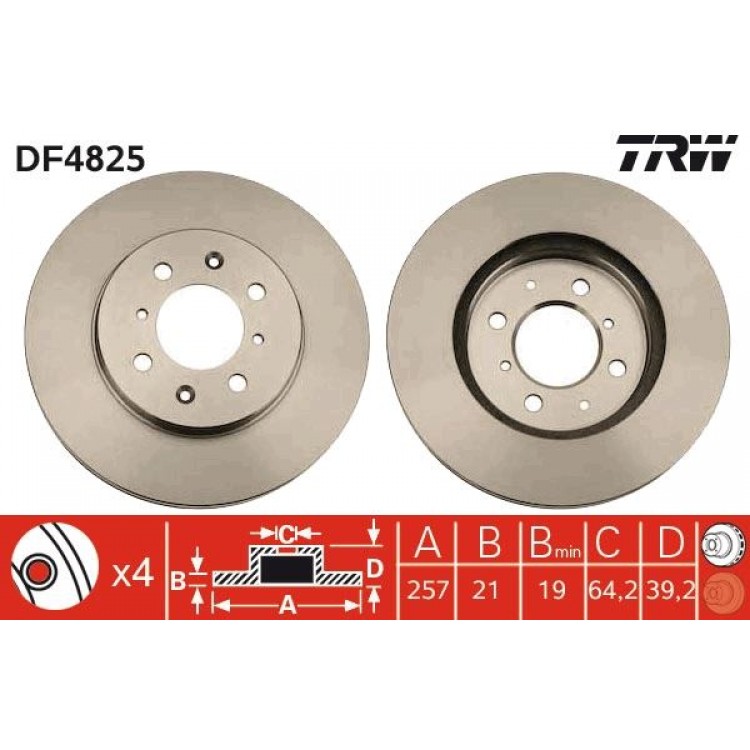 TRW DF4825 | FREN DISK ON I HONDA:  CITY SALOON (GE4), CITY SALOON (GM2, GM3), JAZZ II (GD_, GE3, GE2) 2012-2018