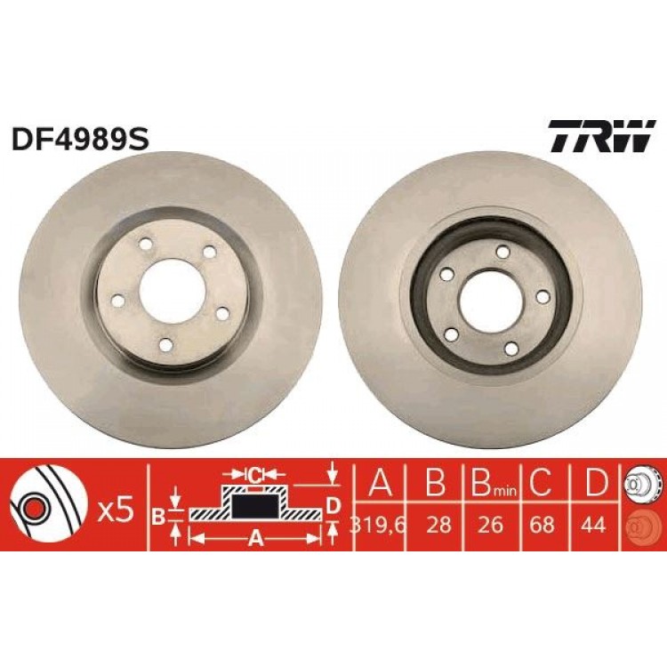 TRW DF4989S | FREN DISK ON I NISSAN:  JUKE (F15), QASHQAI / QASHQAI +2 I (J10, NJ10, JJ10E) -  RENAULT:  KOLEOS I (HY_) 2011-2016