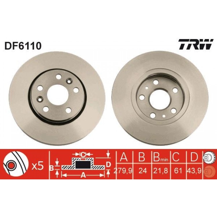 TRW DF6110 | TAKIM - FREN DISKI ON 280MM KANGOO 1.5 DCI 1.6 16V 08-12
