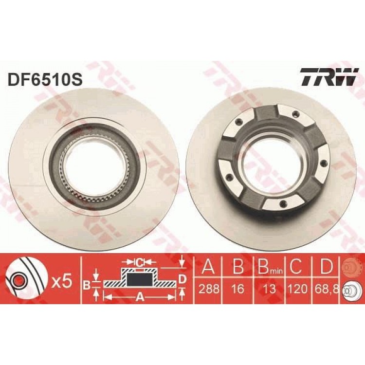 TRW DF6510S | ARKA FREN DISKI FORD TRANSIT CUSTOM V362 2.2 TDCI 13> ABS'li