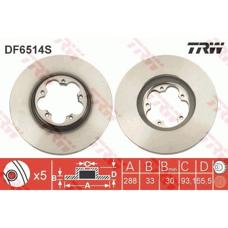 TRW DF6514S | ON FREN DISKI FORD TRANSIT TOURNEO CUSTOM V362 2.2 TDCI 13> ARKA TEK TEKER
