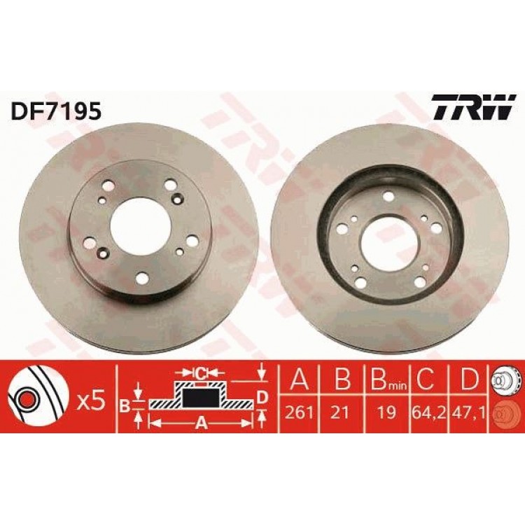 TRW DF7195 | TAKIM - ON FREN DISKI HONDA CIVIC HATCHBACK 1.4 I 1.4 IS 1.6 I CR Z 11>15 1.5 HIBRIT  HAVALI