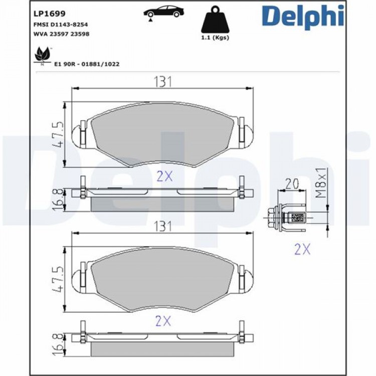 DELPHİ LP1699 | DISK BALATA ON PEUGEOT 206 1 4I 16V 98- DELPHİ LP1699 | DISK BALATA ON PEUGEOT 206 1 4I 16V 98-