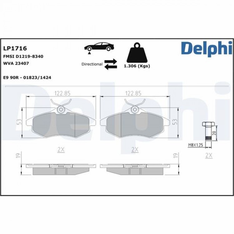 DELPHİ LP1716 | ON FREN BALATASI C2 C3 C3 PLURIEL 1,1 1,4I 1,6HDI 03>