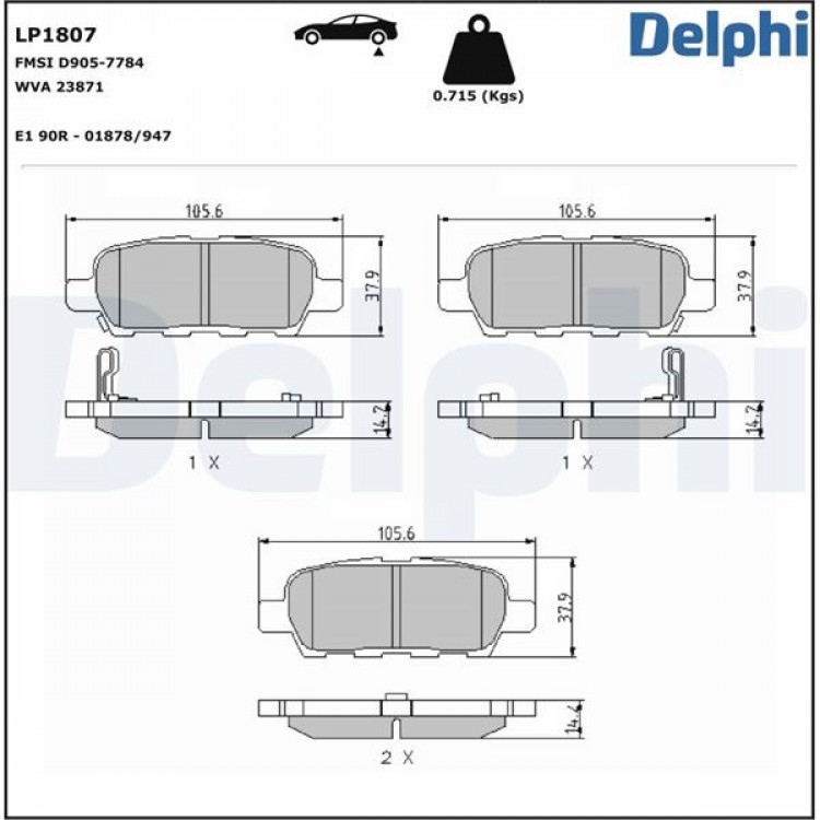 DELPHİ LP1807 | DISK BALATA ARKA NISSAN QASHQAI J10 2007 - 2013 - XTRAIL 2007 - 2013 - PARTHFINDER 2013 - KOLEOS 2008 -