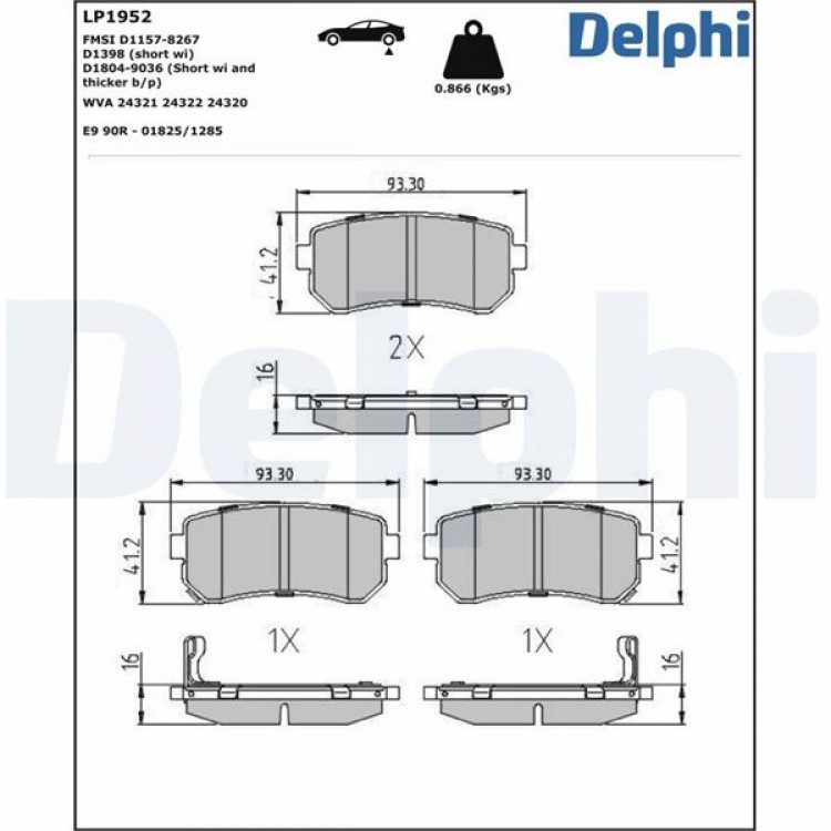 DELPHİ LP1952 | FREN BALATASI ARKA > HYUNDAI > ACCENT 3 - İ20 - İ30 - İX20 - İX35 - SONATA - TUCSON * KIA CEED - CERATO - RIO - SPORTAGE DELPHİ LP1952 | FREN BALATASI ARKA > HYUNDAI > ACCENT 3 - İ20 - İ30 - İX20 - İX35 - SONATA - TUCSON * KIA CEED - CERATO - RIO - SPORTAGE