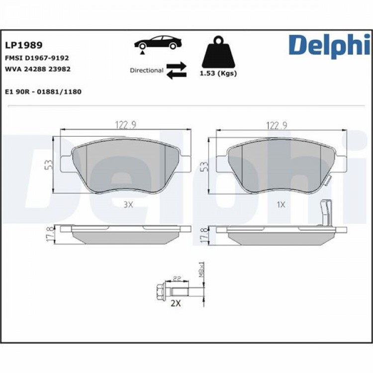 DELPHİ LP1989 | FREN BALATASI ÖN ( WVA 23705 - 23707 - 23982 ) KÜÇÜK TİP >  FIAT > DOBLO * OPEL > CORSA D