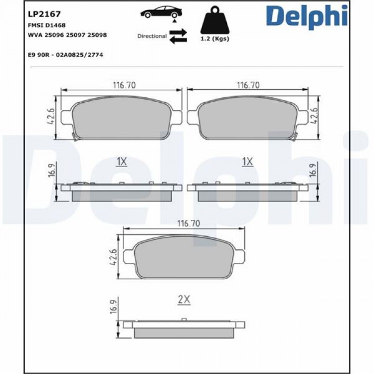 DELPHİ LP2167 | FREN BALATASI ARKA WVA 25096-25097-25098-OPEL ASTRA J-MOKKA-ZAFIRA CHEVROLET AVEO-CRUZE-TRAX 98 -