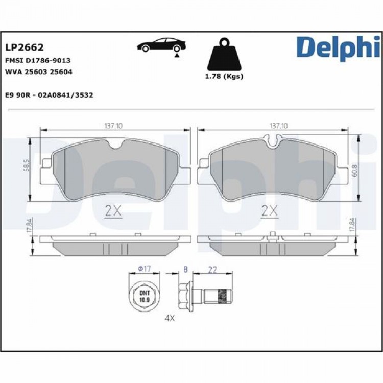 DELPHİ LP2662 | ARKA FREN BALATASI TRANSIT CUSTOM V362-V363 12> (ARKA TEK TEKER)
