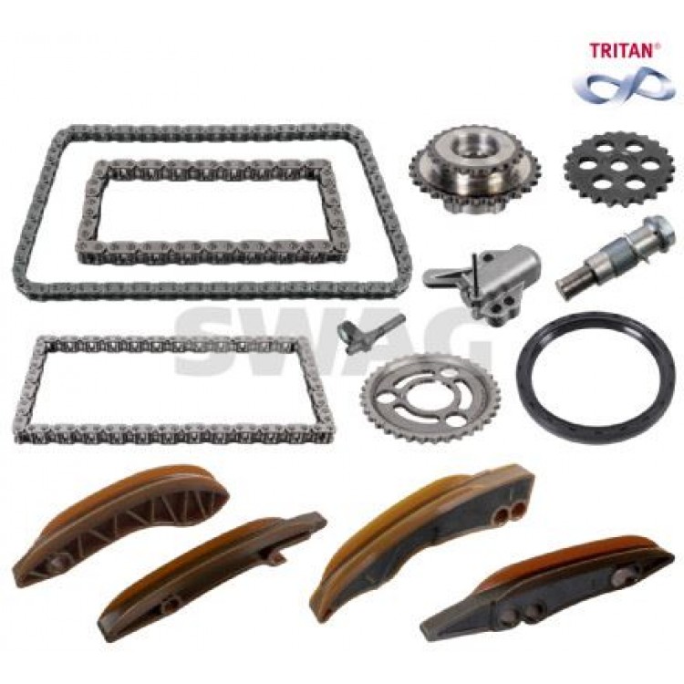 EKSANTRIK ZINCIR SETI (EKSANTRIK MILI, YAG POMPASI VE DENGE MILI ICIN, TRITAN® KAPLAMALI)  BMW F20-F21-F22-F23-F40-F45-F46-F30-F31-F34-F35-F32-F33-F36-F10-F11-G20-G21-G30-G31- B37-B57 14-
