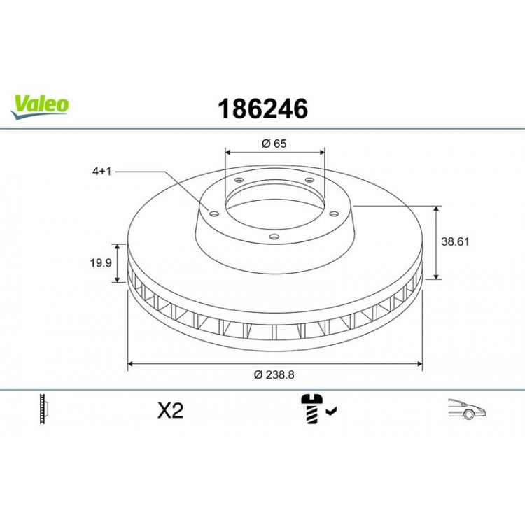 VALEO 186246 | FREN AYNASI ON HAVALI 239 MM VOLKSWAGEN GOLF I-II-III