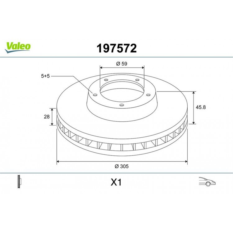 VALEO 197572 | FREN DISKI (ON) (X1) FIAT DOBLO III (10-)  500L (13-); OPEL COMBO (12-)