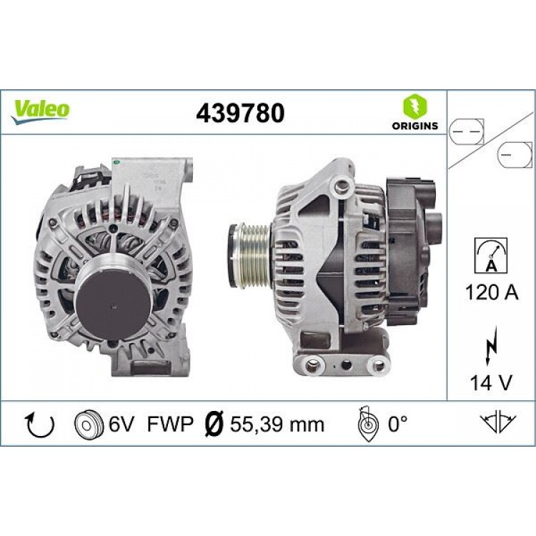 VALEO 439780 | ALTERNATOR FIAT EGEA  ALFA ROMEO 955_ 1.3 MJET  FIAT FIORINO  DOBLO (263_)  PRATICO  GRANDE PUNTO  QUBO 1.3 MJET 10-  LANCIA YPSILON 1.3 MJET
