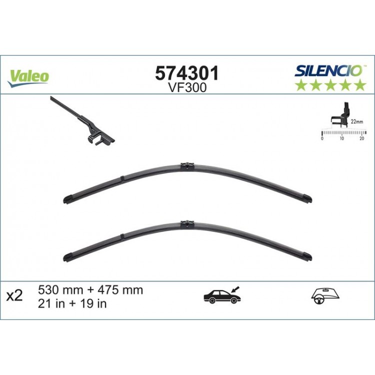 VALEO 574301 | SILECEK SUPURGESI FLATE BLADE X2 VM300 XTRM VOLKSWAGEN POLO IV 12 01 530+475