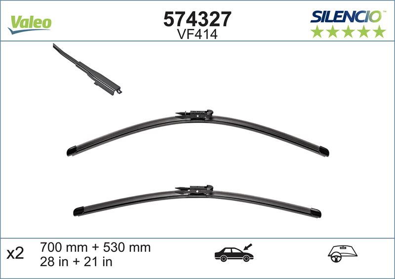 VALEO 574327 | SILECEK SUPURGESI SILENCIO X-TRM FLAT BLADE VM414 (X2) (700+530 MM) MERCEDES R-CLASS (W251)+M-CLASS (W251)