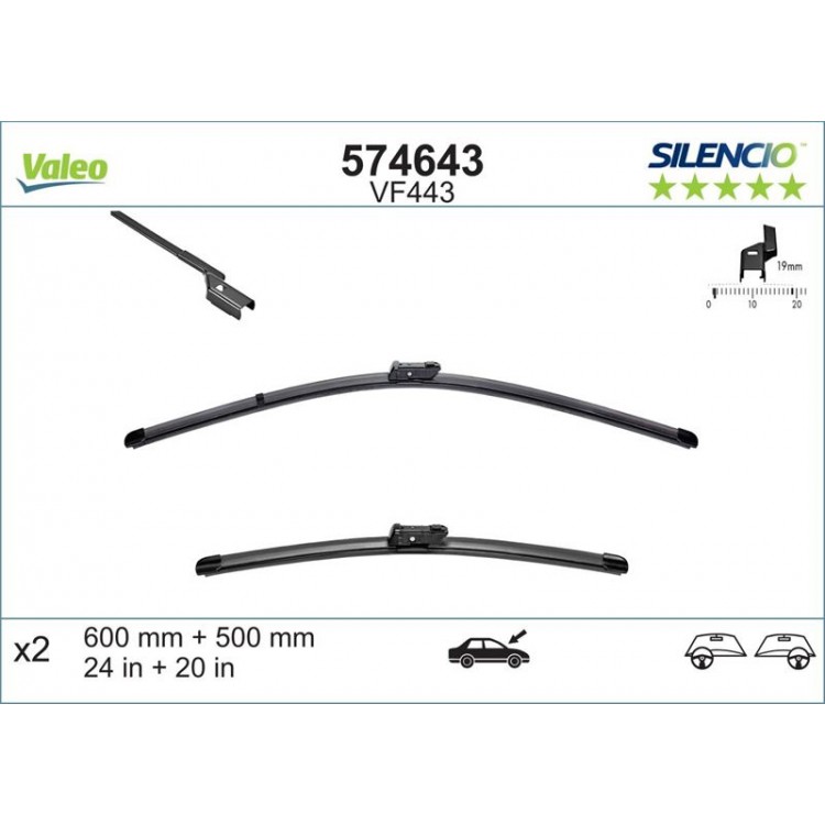 VALEO 574643 | SILECEK SUPURGESI SILENCIO X-TRM FLAT BLADE VM443 (X2) (600+500 MM) AUDI A5 S5 VALEO 574643 | SILECEK SUPURGESI SILENCIO X-TRM FLAT BLADE VM443 (X2) (600+500 MM) AUDI A5 S5