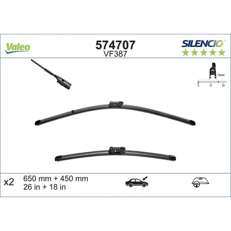 VALEO 574707 | SILECEK SUPURGESI ON FLAT BLADE (X2) VM387 VW GOLF VII; AUDI A3 (650+450)