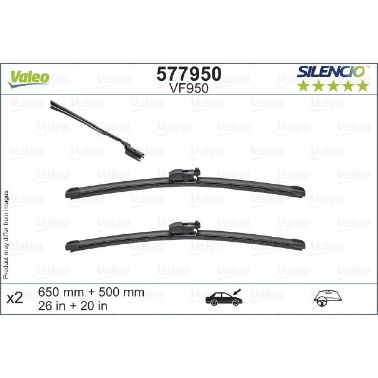 VALEO 577950 | SILECEK SUPURGESI SILENCIO X-TRM FLAT BLADE VF950 (X2) (650+500 MM) BMW X3 (07 17>) X4 (04 18>); JAGUAR E-PACE (09 17>) VALEO 577950 | SILECEK SUPURGESI SILENCIO X-TRM FLAT BLADE VF950 (X2) (650+500 MM) BMW X3 (07 17>) X4 (04 18>); JAGUAR E-PACE (09 17>)