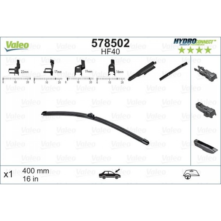 VALEO 578502 | SILECEK SUPURGESI ON MUZ TIPI 400 MM (X1) HF40 (HYDROCONNECT COKLU BAGLANTI)