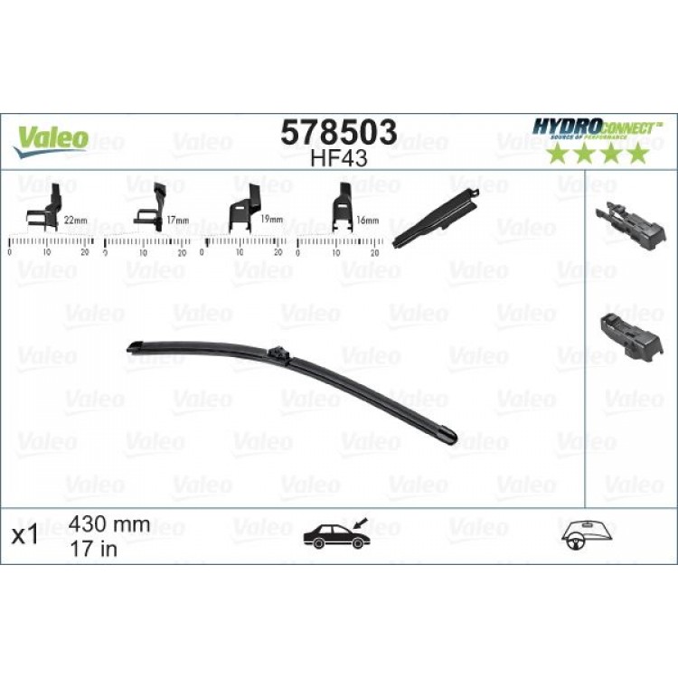VALEO 578503 | SILECEK SUPURGESI ON MUZ TIPI 430 MM (X1) HF43 (HYDROCONNECT COKLU BAGLANTI)