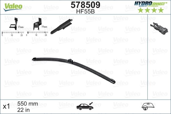 VALEO 578509 | SILECEK SUPURGESI ON MUZ TIPI 550 MM (X1) HF55B (HYDROCONNECT COKLU BAGLANTI)