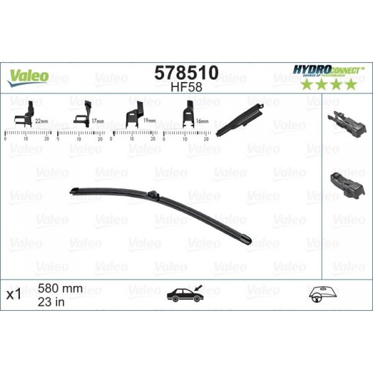 VALEO 578510 | SILECEK SUPURGESI ON MUZ TIPI 580 MM (X1) HF58 (HYDROCONNECT COKLU BAGLANTI)