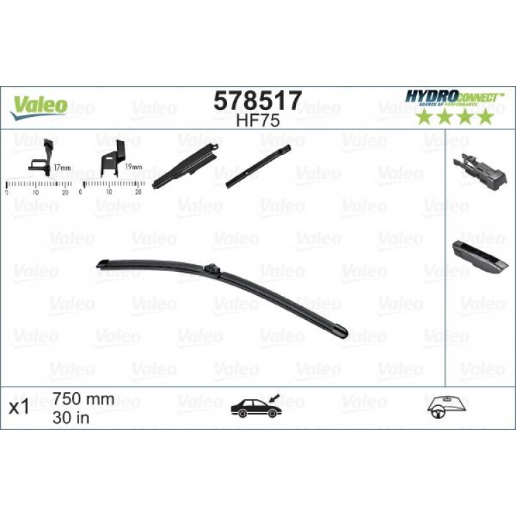 VALEO 578517 | SILECEK SUPURGESI ON MUZ TIPI 750 MM (X1) HF75 (HYDROCONNECT COKLU BAGLANTI)