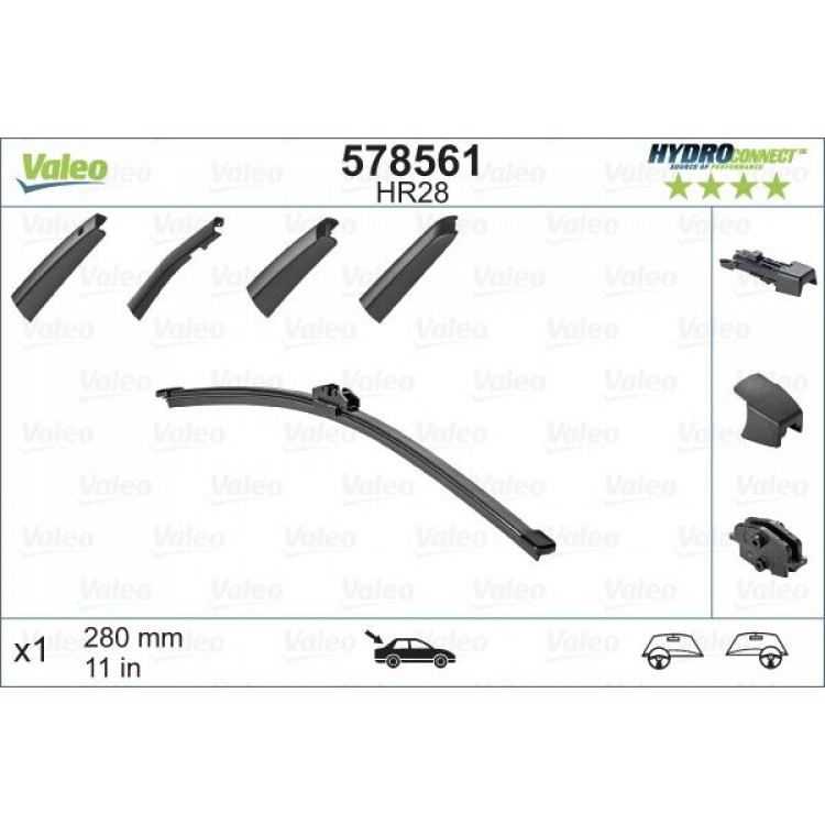 VALEO 578561 | SILECEK SUPURGESI ARKA MUZ TIPI 280 MM (X1) HR28 (HYDROCONNECT COKLU BAGLANTI)